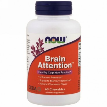 Now Foods, ブレインアテンション、ナチュラルチョコレート風味、60チュワブル錠