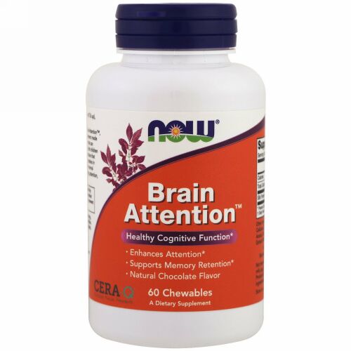Now Foods, ブレインアテンション、ナチュラルチョコレート風味、60チュワブル錠