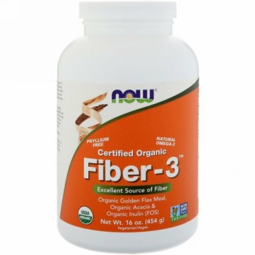 Now Foods, 100% 認定オーガニック、ファイバー-3、16 oz (454 g)