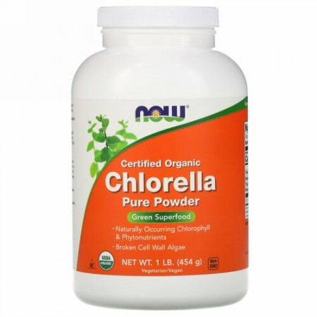 Now Foods, 認定オーガニッククロレラ、ピュアパウダー、454g（1lb）