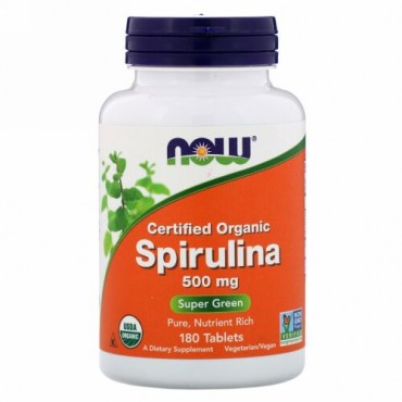 Now Foods, ナウフーズ, Certified Organic Spirulina, 500 mg, 180 Tablets (Discontinued Item)