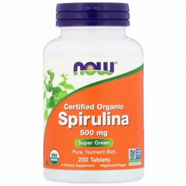 Now Foods, 認定オーガニックスピルリナ、500 mg、200錠