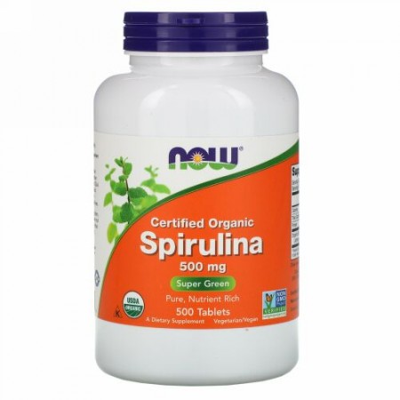 Now Foods, 認証オーガニック スピルリナ、500mg、500粒