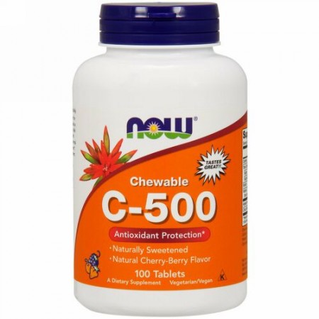 Now Foods, チュワブル C-500, チェリー - ベリー・フレーバー, 100 錠