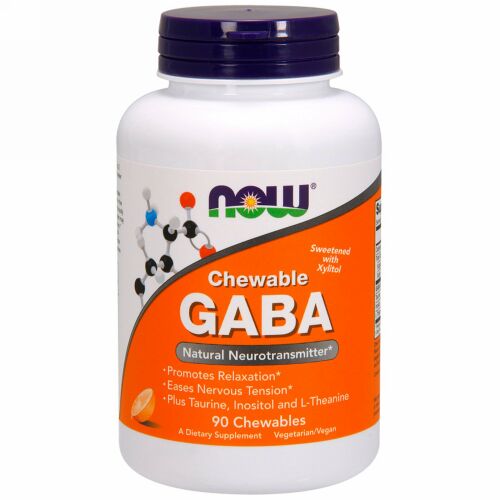 Now Foods, GABA, チュワブル, ナチュラルオレンジフレーバー, チュワブル 90 錠