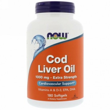 Now Foods, タラ肝油, 1,000 mg, ソフトジェル 180 粒