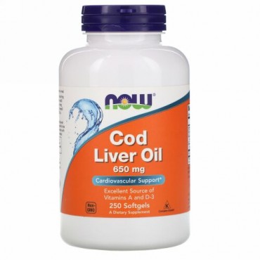 Now Foods, タラの肝油, 二倍の強さ, 650 mg, 250ソフトゼリー
