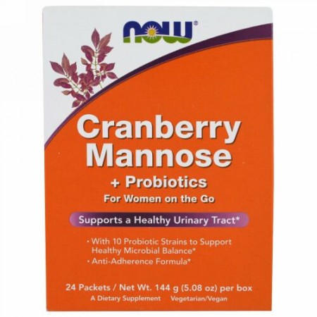 Now Foods, クランベリー マンノース + プロバイオティクス, 24 包, 各 (6 g)
