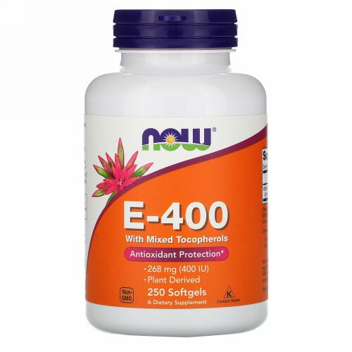 Now Foods, 混合トコフェロール配合E-400、268mg（400IU）、ソフトジェル250粒