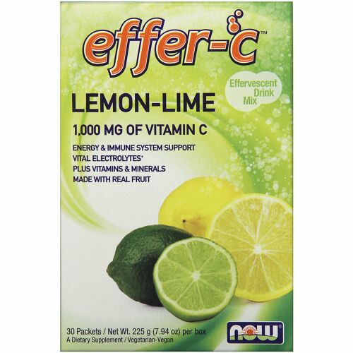 Now Foods, エファーC、発泡性ドリンクミックス、レモンライム、30袋、各（7.5 g）