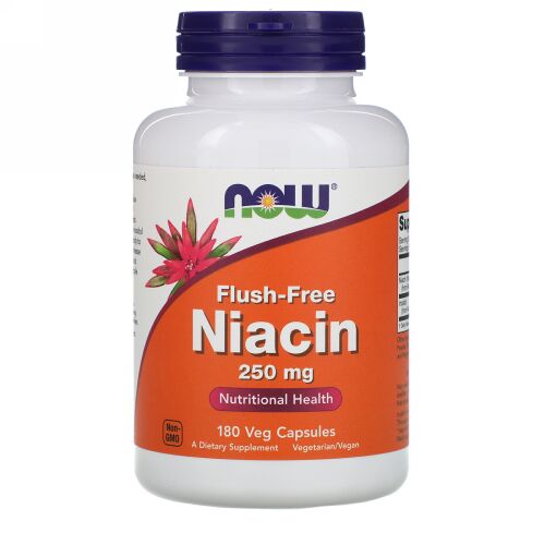 Now Foods, フラッシュフリーナイアシン、250mg、植物性カプセル 180粒