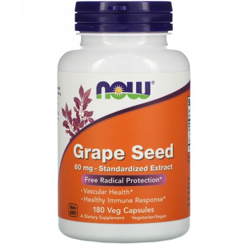 Now Foods, グレープシード、標準化エキス、60mg、植物性カプセル180個