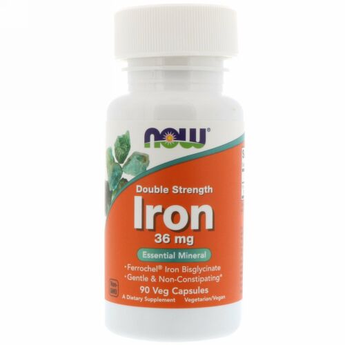 Now Foods, 鉄、ダブルストレングス、36mg、植物性カプセル90粒