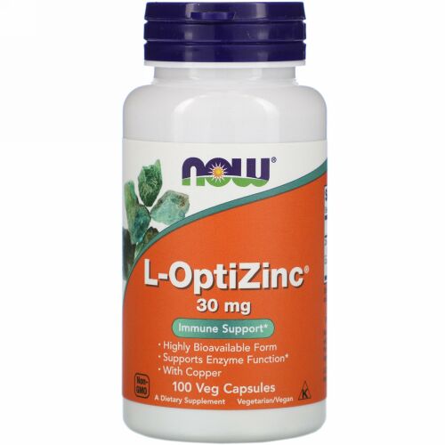 Now Foods, L-OptiZinc、30 mg、植物性カプセル 100粒