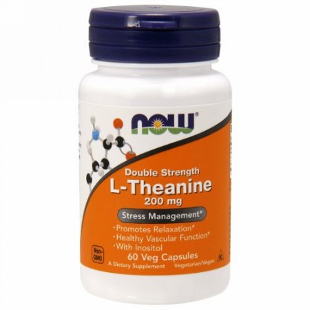 Now Foods, L-テアニン、強さ2倍、200 mg、60野菜カプセル