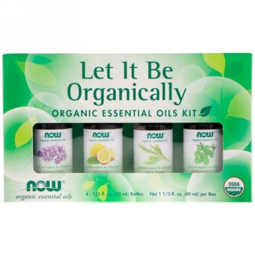 Now Foods, Let It Be Organically, Organic Essential Oils Kit, 4 Bottles, 1/3 fl oz (10 ml) Each (Discontinued Item)