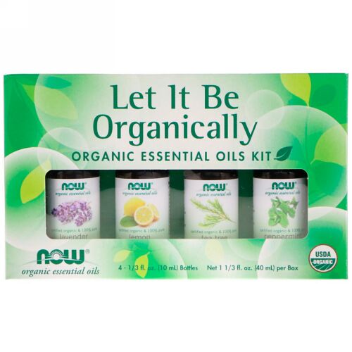 Now Foods, Let It Be Organically, Organic Essential Oils Kit, 4 Bottles, 1/3 fl oz (10 ml) Each (Discontinued Item)