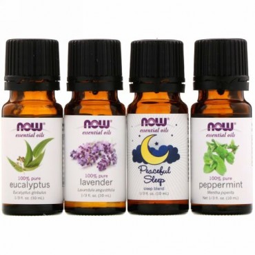 Now Foods, Let There Be Peace & Quiet（安らぎと静けさに包まれる）, リラックスできるエッセンシャルオイルキット, ボトル4本, 各1/3 fl oz (10 ml)