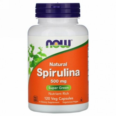 Now Foods, ナチュラルスピルリナ、500 mg、120植物性カプセル