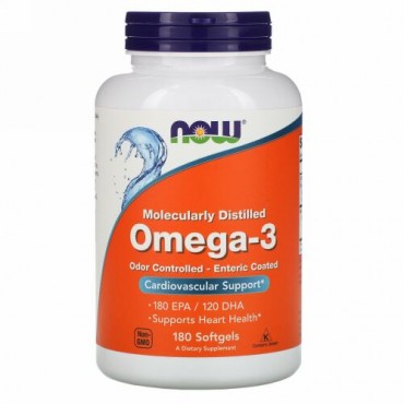 Now Foods, オメガ3、分子蒸留加工、ソフトジェル180粒