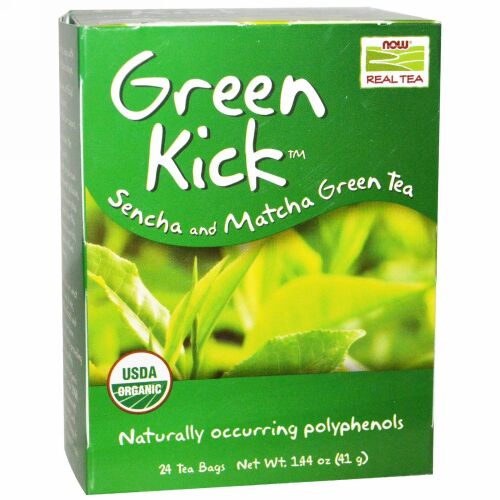 Now Foods, リアルティー, グリーンキック™, 煎茶・抹茶・緑茶, ティーバッグ 24 袋, 1.44 オンス (41 g)