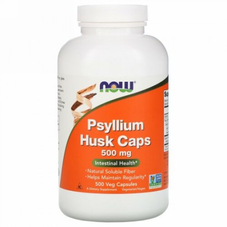 Now Foods, オオバコ外皮カプセル、500mg、ベジカプセル500粒