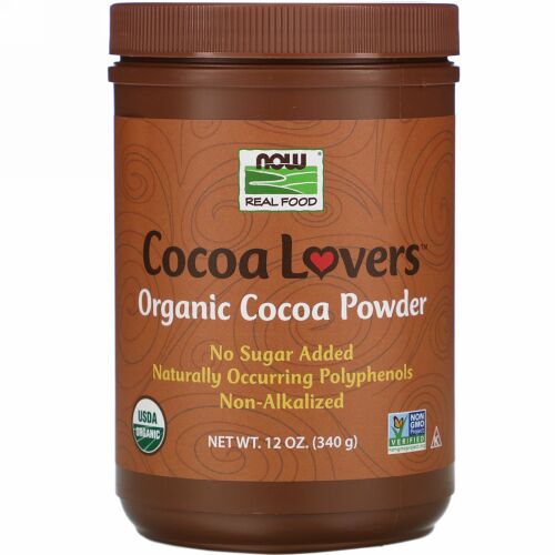 Now Foods, リアルフード、ココアラバーズ、オーガニックココアパウダー、12 oz (340 g)