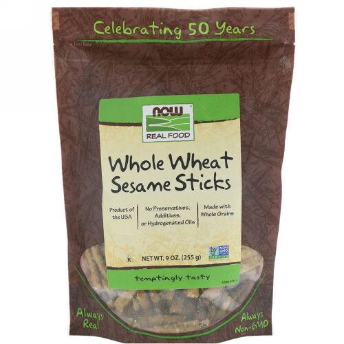 Now Foods, リアルフード, 全粒小麦＆胡麻のスティック, 9オンス（255 g）