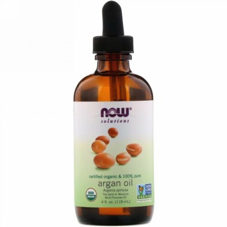 Now Foods, ソリューションズ、認定オーガニック＆100％純アルガンオイル、118 ml（4 fl oz）