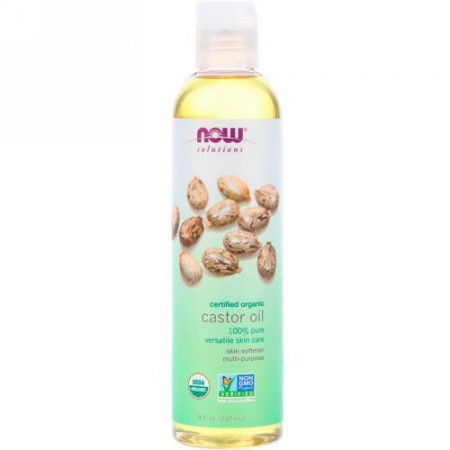 Now Foods, ソリューション、認定オーガニックカスターオイル、8液量オンス (237 ml)