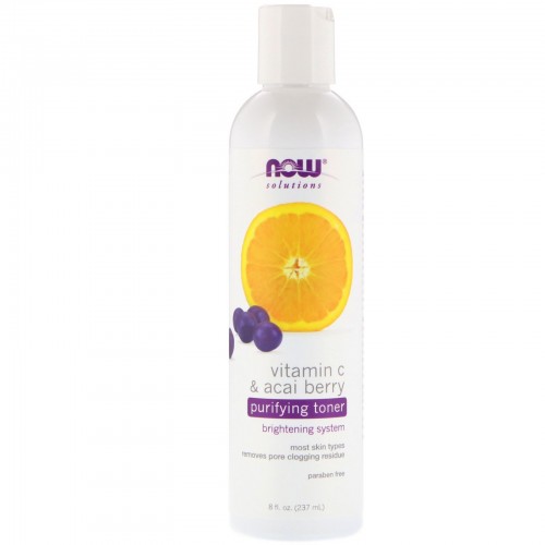 Now Foods, ソリューション、洗浄化粧水、ビタミンC＆アサイーベリー、237 ml（8 fl oz）