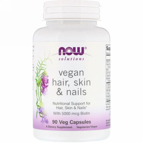 Now Foods, ソリューション、ビーガンヘアースキン＆ネイルズ、植物性カプセル90粒