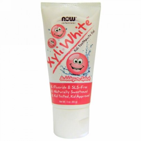 Now Foods, ソリューション、XyliWhite（キシリホワイト）、子ども用歯磨きジェル、バブルガムスプラッシュ、85g（3oz）