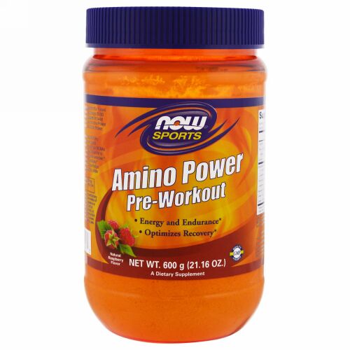 Now Foods, スポーツ、アミノパワー プレ-ワークアウト、ナチュラル ラズベリー フレーバー、21.16 oz (600 g) (Discontinued Item)