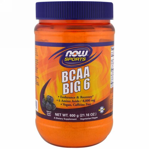 Now Foods, スポーツ、BCAAビッグ 6、天然グレープ風味、21.16オンス (600 g) (Discontinued Item)