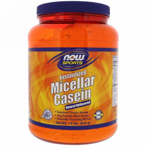Now Foods, スポーツ、ミセラーカゼイン、すぐに飲める、自然な無香料、816 g（1.8 lbs）
