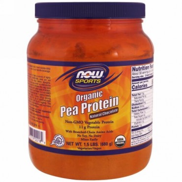 Now Foods, スポーツ、有機エンドウ豆タンパク質、ナチュラルチョコレート、1.5ポンド（680 g） (Discontinued Item)