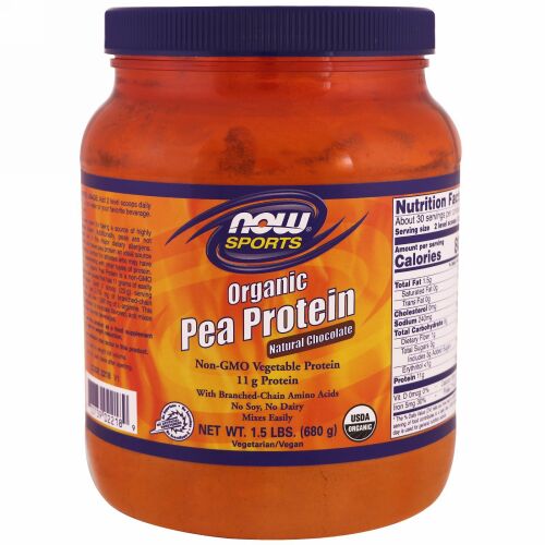 Now Foods, スポーツ、有機エンドウ豆タンパク質、ナチュラルチョコレート、1.5ポンド（680 g） (Discontinued Item)