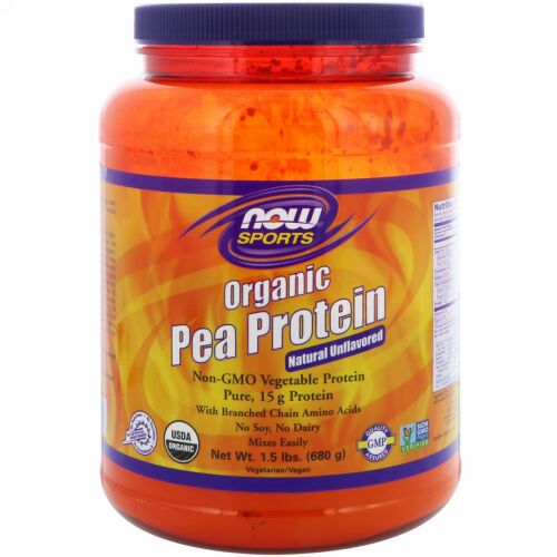 Now Foods, スポーツ、オーガニックエンドウ豆プロテイン、天然に無風味、1.5 lbs (680 g)