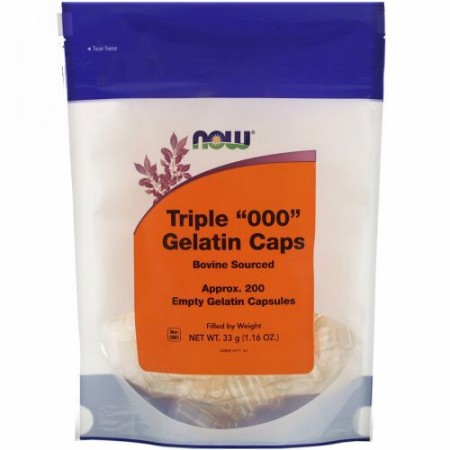 Now Foods, Triple "000" Gelatin Caps, Approx. 200 Empty Gelatin Capsules