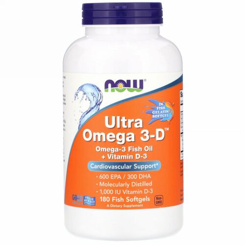 Now Foods, Ultra Omega 3-D（ウルトラオメガ3-D）、魚ソフトジェル180粒