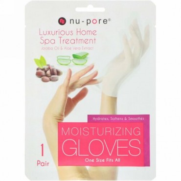Nu-Pore, モイスチャライジング　グローブ、ホホバオイル＆アロエヴェラ　エクストラクト、1ペア