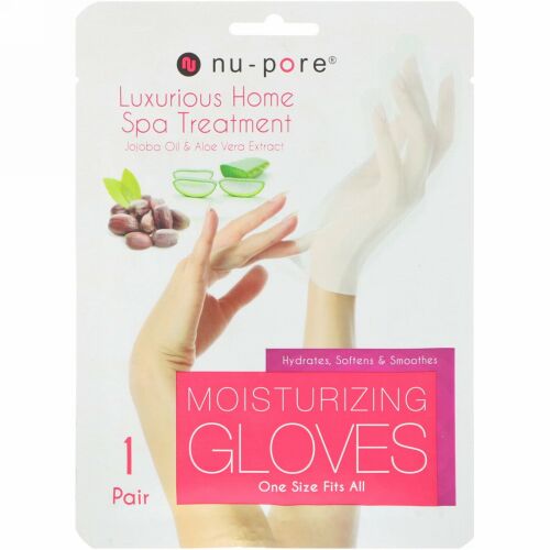 Nu-Pore, モイスチャライジング　グローブ、ホホバオイル＆アロエヴェラ　エクストラクト、1ペア