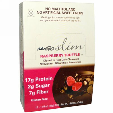 NuGo Nutrition, スリム, ラズベリートリュフバー, 12 本, 各 1.59 オンス (45 g) (Discontinued Item)