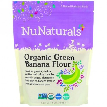 NuNaturals, オーガニックグリーンバナナ粉、1ポンド (454 g) (Discontinued Item)