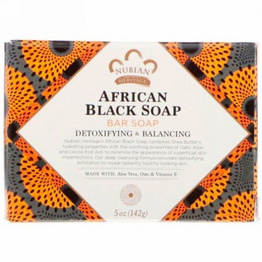 Nubian Heritage, アフリカンブラックソープバー、5 oz (142 g)