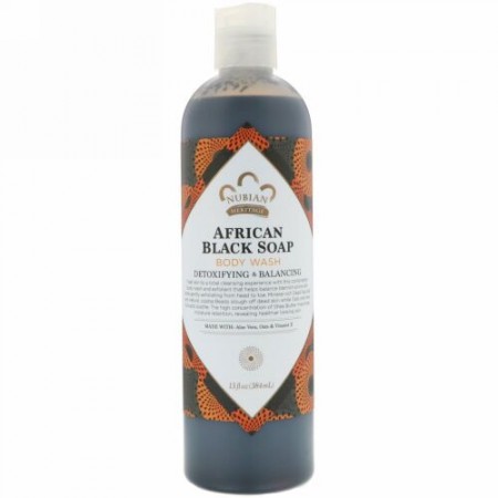 Nubian Heritage, アフリカンブラックソープ、ボディウォッシュ、デトックス＆バランシング、13液体オンス（384 ml）