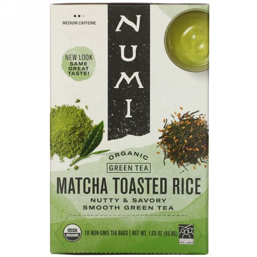 Numi Tea, Organic Green Tea, Matcha Toasted Rice, 18 Tea Bags, 1.65 oz (46.8 g)