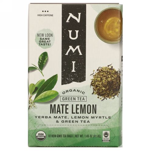 Numi Tea, Organic Green Tea, Mate Lemon, 18 Tea Bags, 1.46 oz (41.4 g) (Discontinued Item)