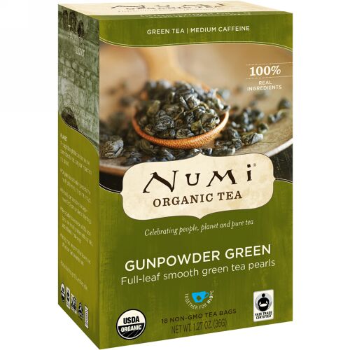 Numi Tea, Organic Tea, Green Tea, Gunpowder Green, 18 Tea Bags, 1.27 oz (36 g) (Discontinued Item)